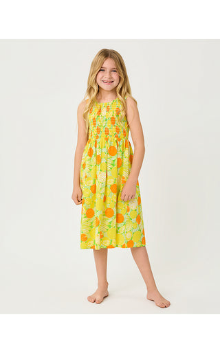 Girls Mini Daisey Midi Dress - Island Palm Zesty
