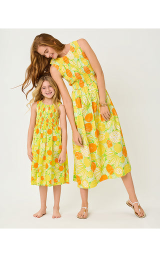 Girls Mini Daisey Midi Dress - Island Palm Zesty
