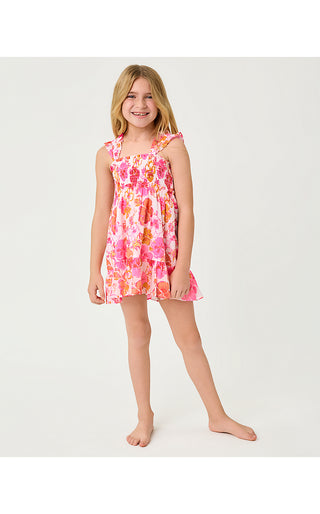 Girls Mini Hadly Dress - Resort White Pansy Fansy