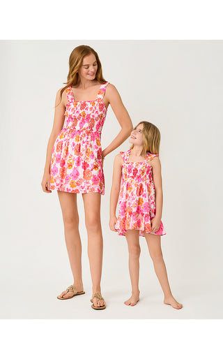 Girls Mini Hadly Dress - Resort White Pansy Fansy
