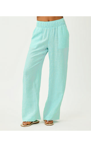 Mirabella Linen Palazzo Pant - Mint Condition X Capri Blue Saint Tropez Stripe