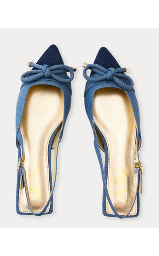 Brit Denim Bow Slingback - Light Wash