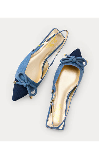 Brit Denim Bow Slingback - Light Wash