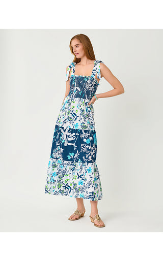 Women's Athyn Smocked Maxi Dress in Resort White Sea Blooms