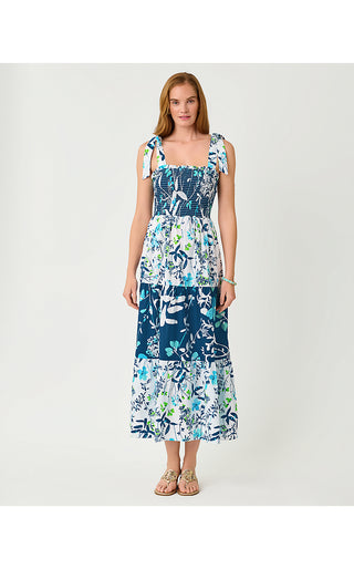 Athyn Smocked Maxi Dress - Resort White Sea Blooms