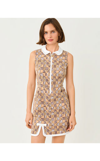 UPF 50+ Luxletic Kathy Bow Dress - Iced Latte Lil Cheetah Checks