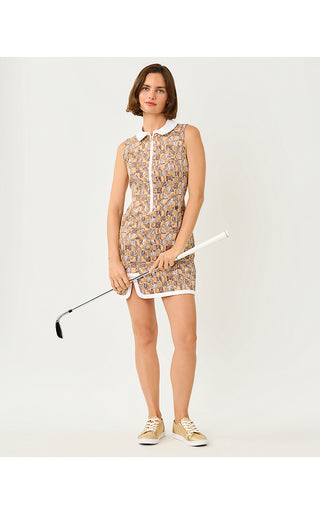 UPF 50+ Luxletic Kathy Bow Dress - Iced Latte Lil Cheetah Checks
