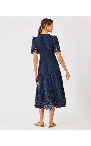Wayland Midi Dress - Low Tide Navy Scalloped Eyelet Border Poplin
