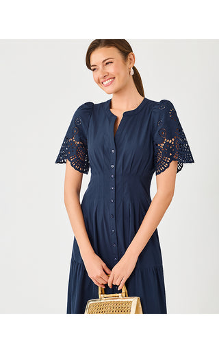 Wayland Midi Dress - Low Tide Navy Scalloped Eyelet Border Poplin