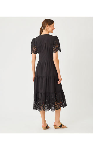Wayland Midi Dress - Noir Scalloped Eyelet Border Poplin
