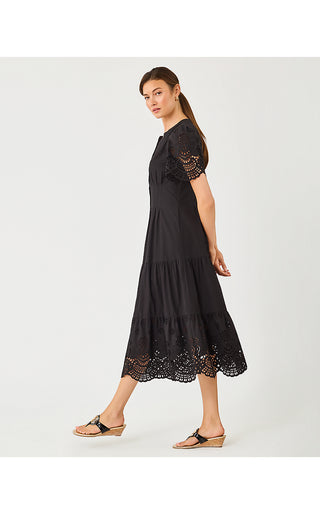 Wayland Midi Dress - Noir Scalloped Eyelet Border Poplin
