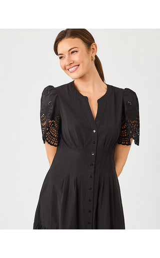 Wayland Midi Dress - Noir Scalloped Eyelet Border Poplin