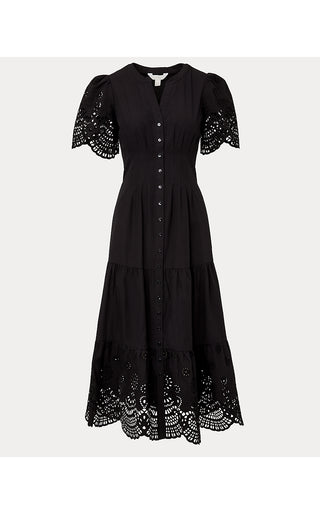 Wayland Midi Dress - Noir Scalloped Eyelet Border Poplin