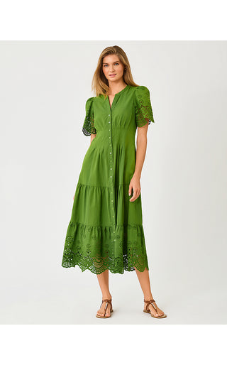 Wayland Midi Dress - Oregano Scalloped Eyelet Border Poplin