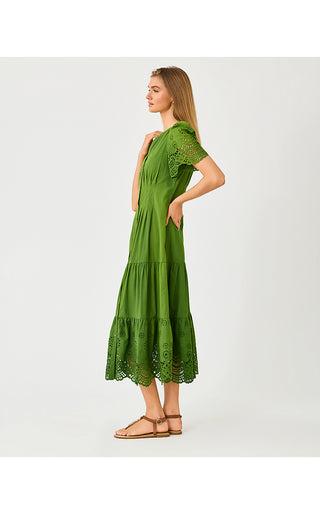 Wayland Midi Dress - Oregano Scalloped Eyelet Border Poplin