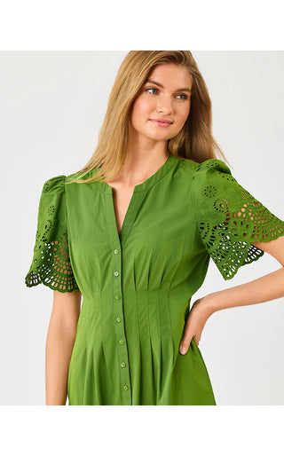 Wayland Midi Dress - Oregano Scalloped Eyelet Border Poplin