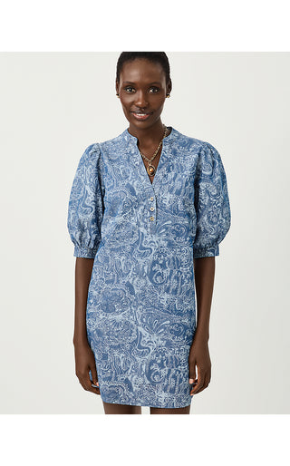 Mialeigh Elbow Sleeve Dress - Indigo All Day Chambray Paisley Parade Pigment