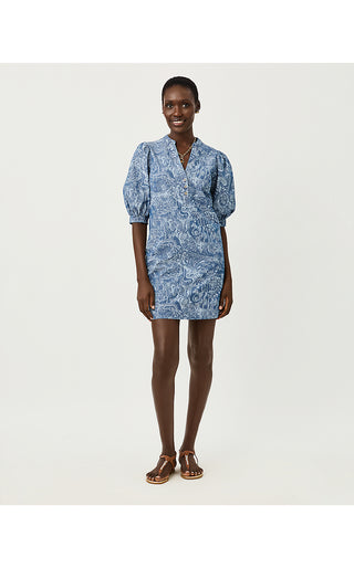 Mialeigh Elbow Sleeve Dress - Indigo All Day Chambray Paisley Parade Pigment