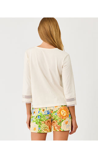 Clairmont 3/4 Sleeved Trimmed Top - Coconut