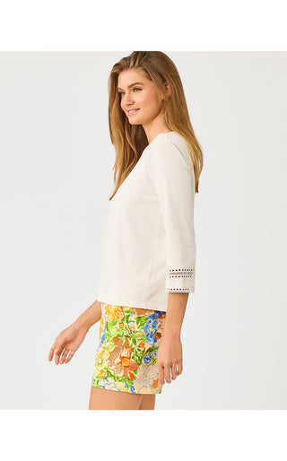 Clairmont 3/4 Sleeved Trimmed Top - Coconut