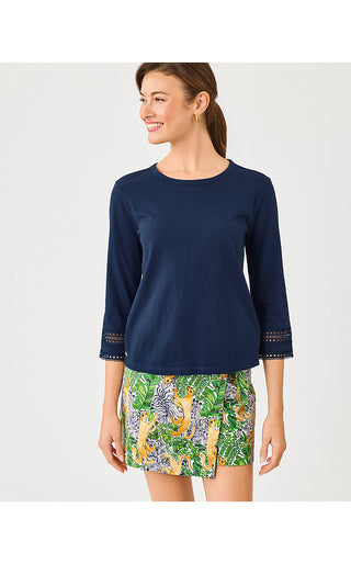 Clairmont 3/4 Sleeved Trimmed Top - Low Tide Navy