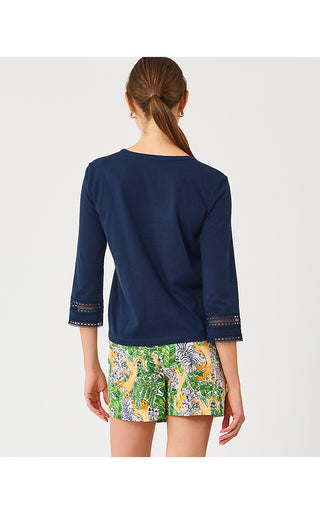 Clairmont 3/4 Sleeved Trimmed Top - Low Tide Navy