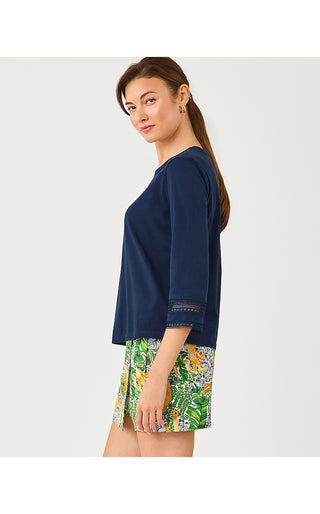 Clairmont 3/4 Sleeved Trimmed Top - Low Tide Navy