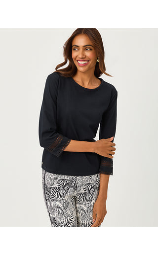 Clairmont 3/4 Sleeved Trimmed Top - Noir