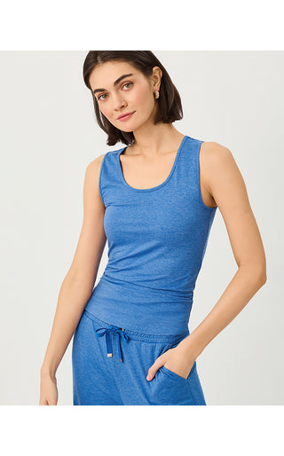 UPF 50+ Marsaille Scoop Neck Tank Top - Heathered Merriweather Blue