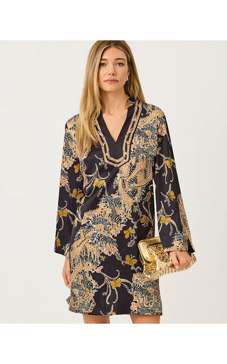 Irella Caftan Dress - Onyx Striped Safari Engineered