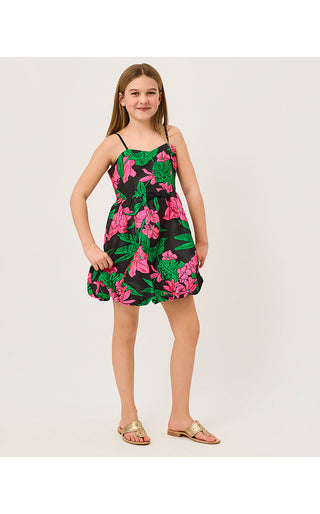 Girls Mini Bowman Dress - Noir Jungle Bouquet Jacquard