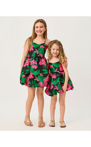 Girls Mini Bowman Dress - Noir Jungle Bouquet Jacquard