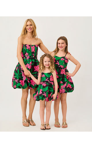 Girls Mini Bowman Dress - Noir Jungle Bouquet Jacquard