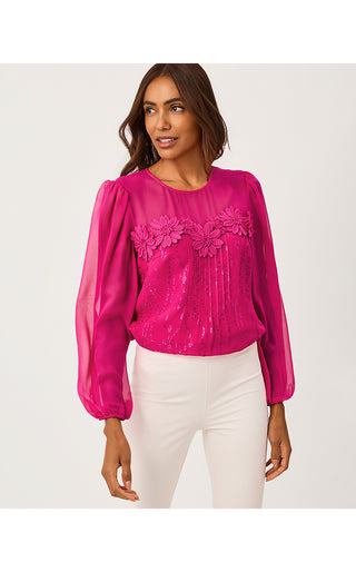 Gail Silk Top - Berry Bouquet Fish Clip Chiffon