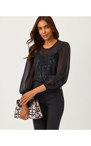 Gail Silk Top - Noir Fish Clip Chiffon