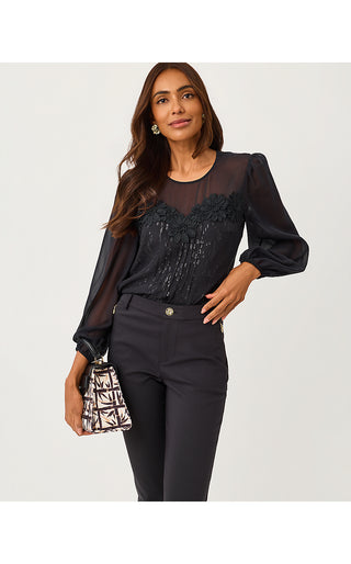 Gail Silk Top - Noir Fish Clip Chiffon
