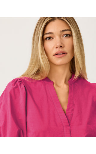 Mialeigh Elbow Sleeve Dress - Berry Bouquet Scalloped Eyelet Border Poplin