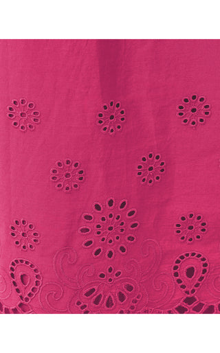 Mialeigh Elbow Sleeve Dress - Berry Bouquet Scalloped Eyelet Border Poplin