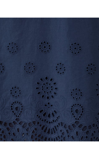Mialeigh Elbow Sleeve Dress - Low Tide Navy Scalloped Eyelet Border Poplin