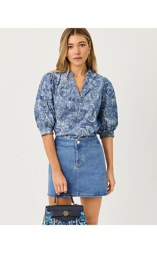 Mialeigh Top - Indigo All Day Chambray Paisley Parade Pigment