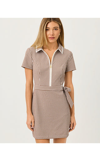 UPF 50+ Luxletic Kathy Short Sleeve Tie Dress - Coco Beach Mini Performance Gingham