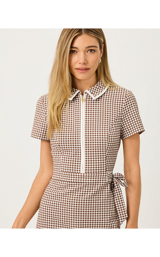 UPF 50+ Luxletic Kathy Short Sleeve Tie Dress - Coco Beach Mini Performance Gingham