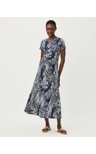 Upf 50+ Alma Midi Dress - Low Tide Navy Palm Prowl