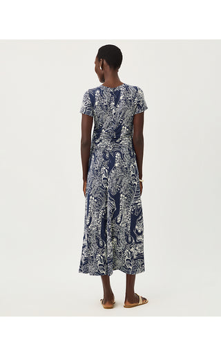 Upf 50+ Alma Midi Dress - Low Tide Navy Palm Prowl
