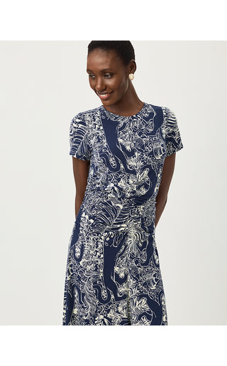 Upf 50+ Alma Midi Dress - Low Tide Navy Palm Prowl
