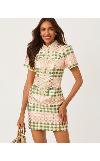 Carty Jacquard Shift Dress - Oregano Golden Gingham Jacquard