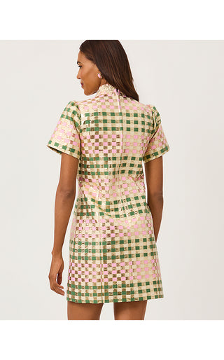Carty Jacquard Shift Dress - Oregano Golden Gingham Jacquard