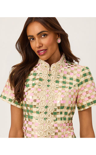 Carty Jacquard Shift Dress - Oregano Golden Gingham Jacquard