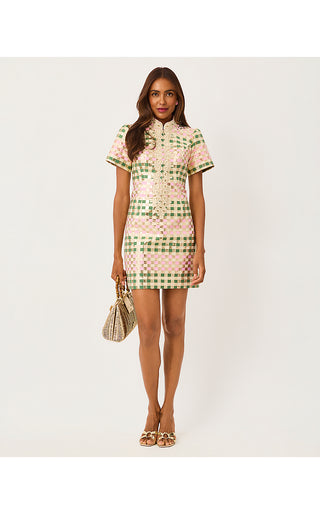 Carty Jacquard Shift Dress - Oregano Golden Gingham Jacquard