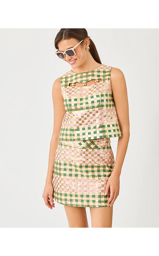 Paloma Sleeveless Top - Oregano Golden Gingham Jacquard